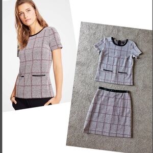 Ann Taylor Plaid Tunic size Petite XSP Skirt 2 Set faux leather trim stretchy